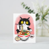 かわいい猫のラーメン日本語デザイン ポストカード (スタンド正面)
