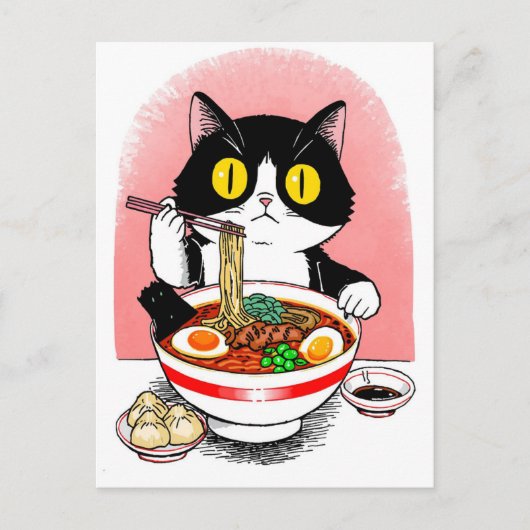 かわいい猫のラーメン日本語デザイン ポストカード (正面)