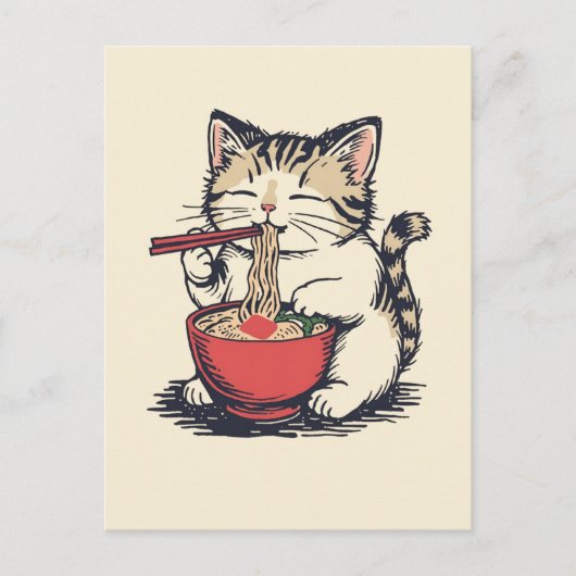 かわいい猫のラーメン日本 ポストカード (正面)
