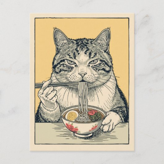かわいい猫のラーメン日本 ポストカード (正面)