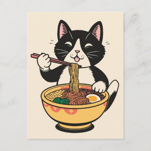 かわいい猫のラーメン日本 ポストカード (正面)