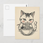 かわいい猫のラーメン日本 ポストカード (正面/裏面)