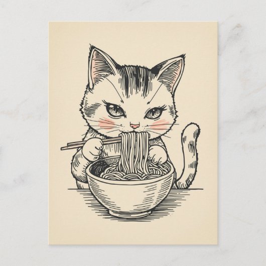 かわいい猫のラーメン日本 ポストカード (正面)