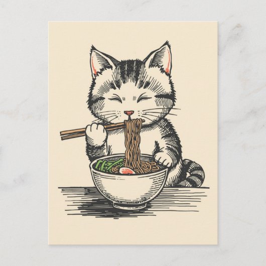 かわいい猫のラーメン日本 ポストカード (正面)