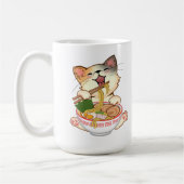かわいい猫のラーメン食べるおもしろ漫画・アニメの子猫 コーヒーマグカップ (左)