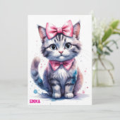 かわいい猫のリボン　ハッピーバースデー 招待状 (スタンド正面)