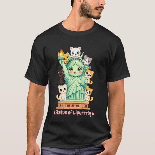 かわいい猫のレディリバティの漫画と子猫 - F Tシャツ (正面)
