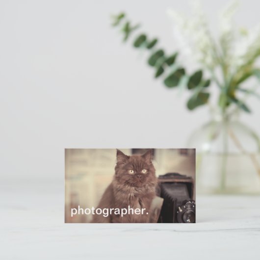 かわいい猫のヴィンテージのカメラのカメラマン 名刺 (スタンド正面)