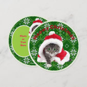 かわいい猫の丸いクリスマスフラットカード シーズンカード (正面/裏面)