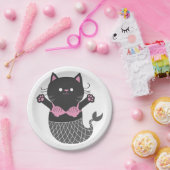 かわいい猫の人魚のシルエット-背景色を選ぶ ペーパープレート (パーティー)