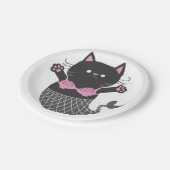 かわいい猫の人魚のシルエット-背景色を選ぶ ペーパープレート (アングル)