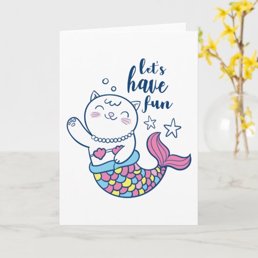 かわいい猫の人魚 カード (黄色い花)