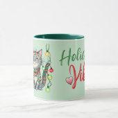 かわいい猫の休日の雰囲気グリーンクリスマス マグカップ (中央)