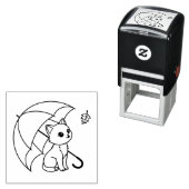 かわいい猫の傘と葉 セルフインキングスタンプ (インサイチュ)