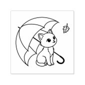 かわいい猫の傘と葉 セルフインキングスタンプ (デザイン)