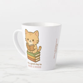 かわいい猫の先生が本を読むのに良い日 カフェラテマグ