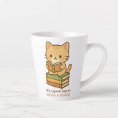 かわいい猫の先生が本を読むのに良い日 カフェラテマグ (右)