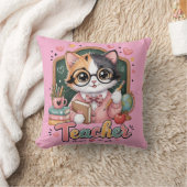かわいい猫の先生 ピンクのスローピロー クッション (ブランケット)
