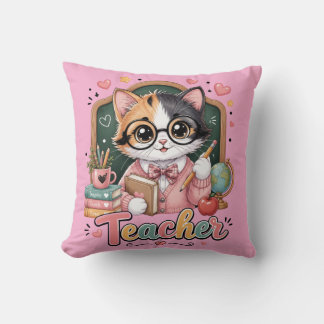 かわいい猫の先生 ピンクのスローピロー クッション