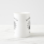 かわいい猫の写真の輪枠とテキスト ボーンチャイナマグカップ (正面)