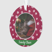 かわいい猫の写真名年鑑赤と白画 オーナメント (正面)