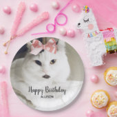 かわいい猫の写真誕生日白パーソナライズされた桃 ペーパープレート (パーティー)