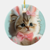 かわいい猫の写真 うさぎの耳 青 セラミックオーナメント (裏面)