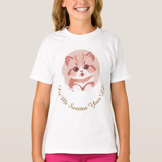かわいい猫の写真、テキスト、差し替え可能、面白い Tシャツ (正面)