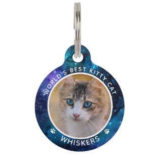 かわいい猫の写真 名前 肉球プリント 宇宙 スペース オーダーメイド ペット　ネームタグ