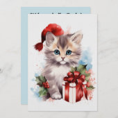 かわいい猫の冬のクリスマスウォーター色 招待状 (正面/裏面)