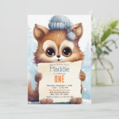 かわいい猫の冬カスタムの誕生日パーティー 招待状 (スタンド正面)