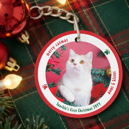 かわいい猫の初めてのクリスマス オリジナルペット写真 キーホルダー