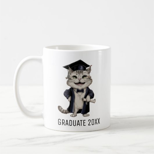 かわいい猫の卒業記念に名前入り コーヒーマグカップ (左)