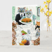 かわいい猫の友達感謝祭の七面鳥 カード (黄色い花)