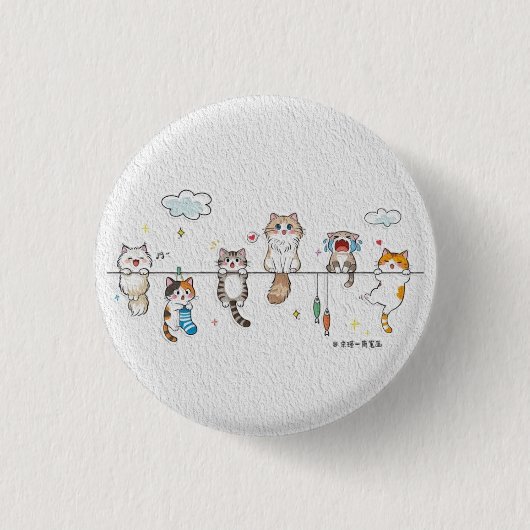 かわいい猫の吊るしボタン 缶バッジ (正面)
