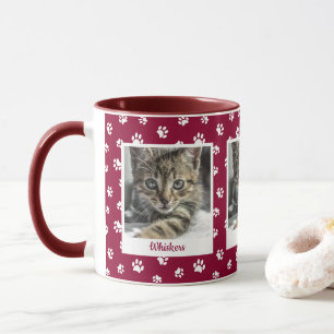 かわいい猫の名前と写真 赤と白の足跡プリント マグカップ