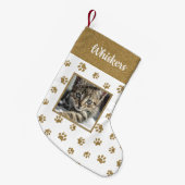 かわいい猫の名前フォト金ゴールドグリッターポープリント スモールクリスマスストッキング (正面 (吊り時))