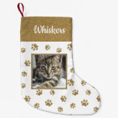 かわいい猫の名前フォト金ゴールドグリッターポープリント スモールクリスマスストッキング (正面)