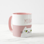 かわいい猫の名前入りマグカップ ミニマルピンクギフト マグカップ (正面左)