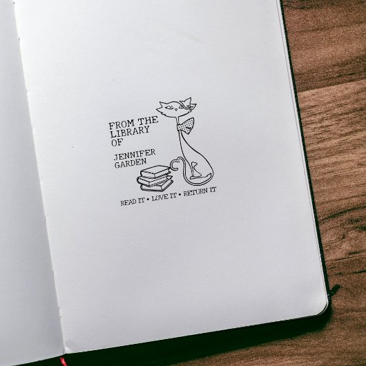 かわいい猫の図書館からの印 ラバースタンプ