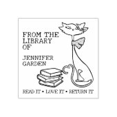 かわいい猫の図書館からの印 ラバースタンプ (インプリント)