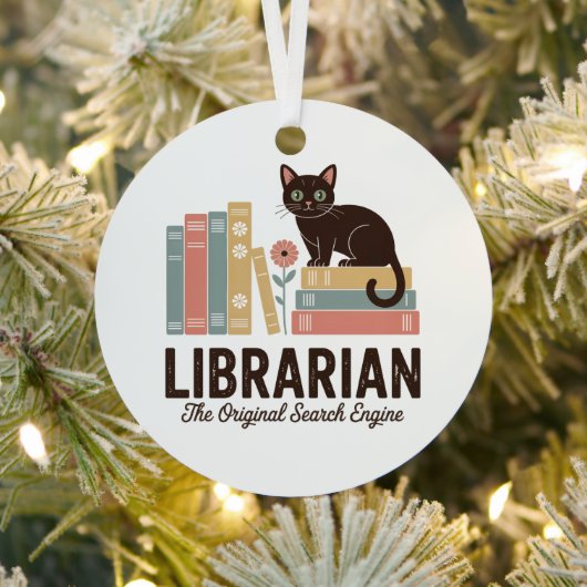 かわいい猫の図書館司書 メタルオーナメント (インサイチュ)