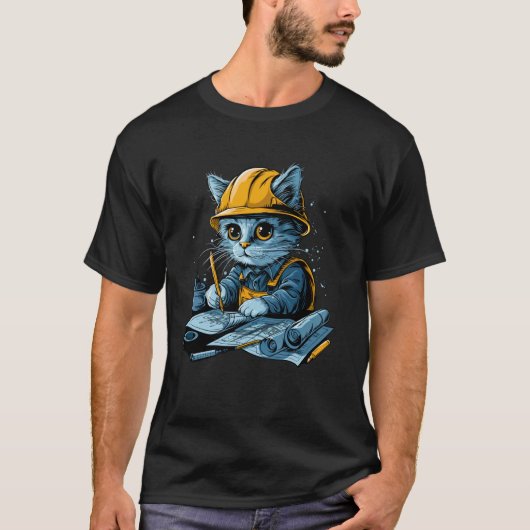 かわいい猫の土木技師 Tシャツ (正面)