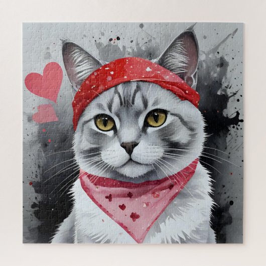 かわいい猫の変装 – バレンタインおもしろい ジグソーパズル (縦)