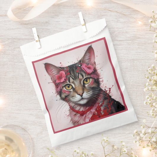 かわいい猫の変装 – バレンタインおもしろい フェイバーバッグ (クリップ留めされた状態)