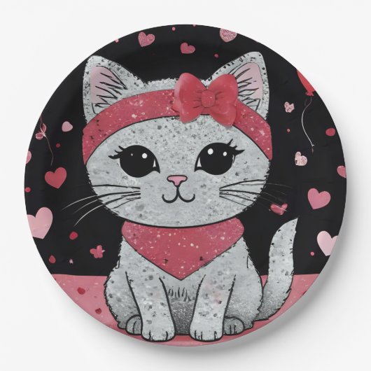 かわいい猫の変装 – バレンタインおもしろい ペーパープレート (正面)