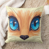 かわいい猫の大きな青い目 可愛い動物イラスト クッション (ブランケット)