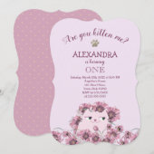 かわいい猫の女の子の誕生日 招待状 (正面/裏面)