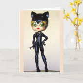 かわいい猫の女性誕生日カード カード (黄色い花)