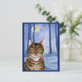 かわいい猫の妖精ドラゴンフライの羽と月のはがき ポストカード (スタンド正面)